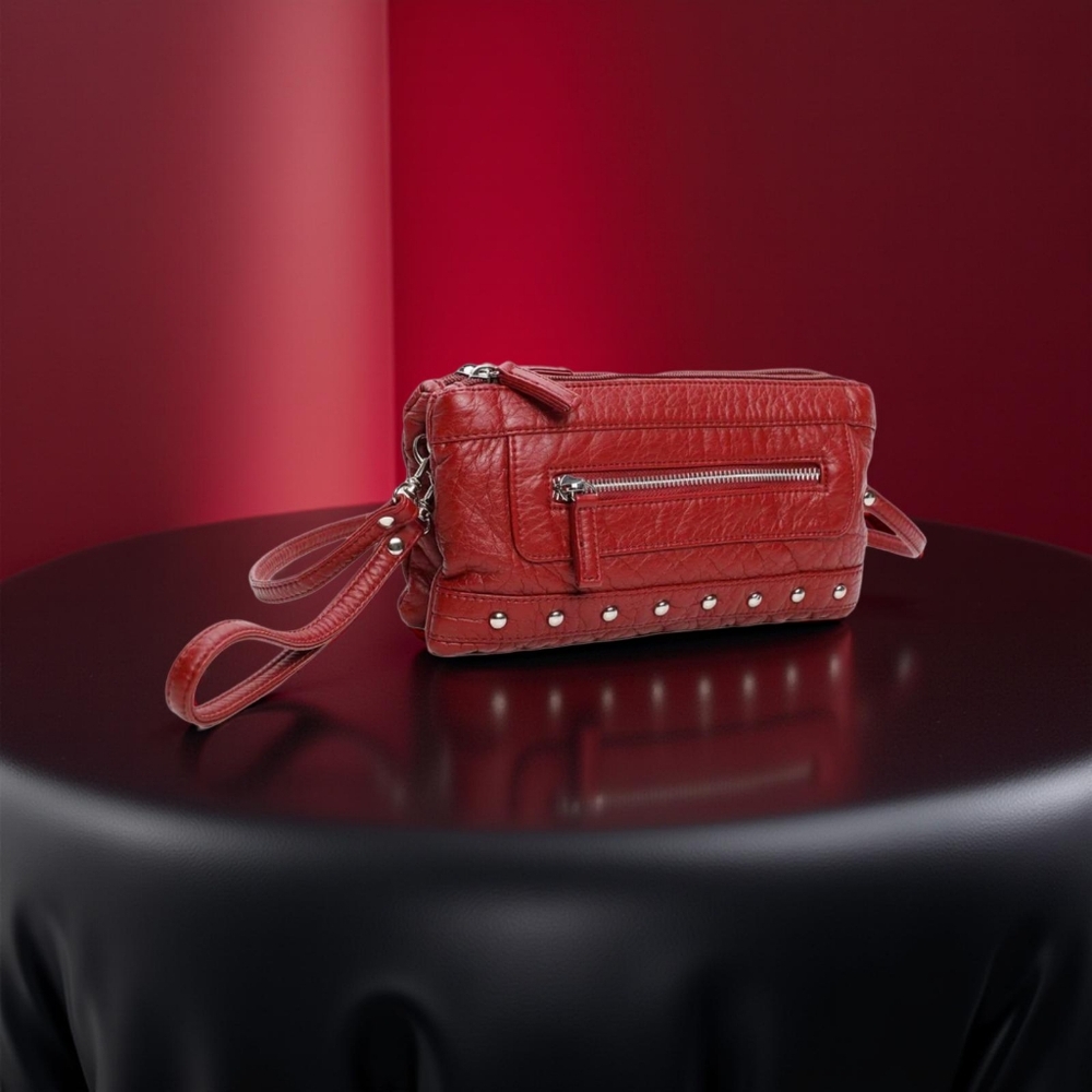 New Ampere Creations Vegan Leather Wristlet with dust bag in burgandy